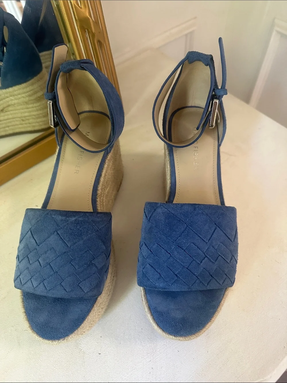 Marc Fisher Alida Blue Suede Espadrille Wedge Sandals Women’s Size 7